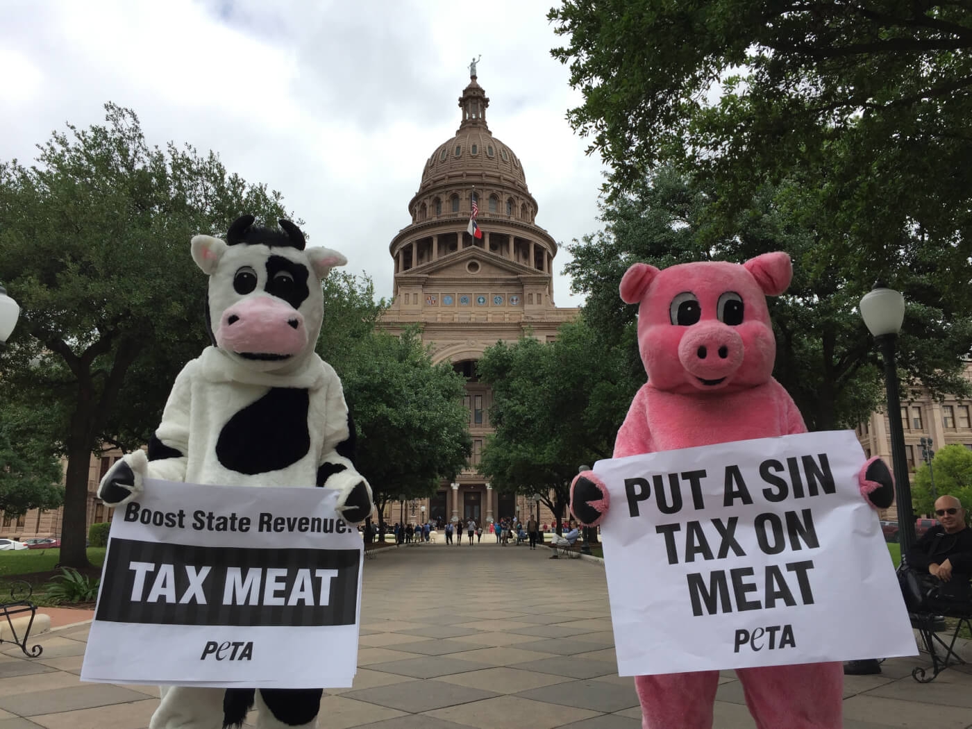 PETA protesters at a meat-consumption protest in front of Texas state legislature, 2017. 