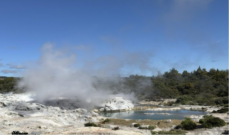 steam rising from natural geysers
