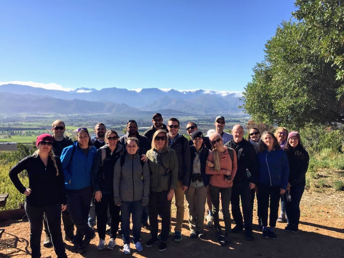Students and faculty in the Global Issues course on a trip to South Africa (July 2019) learning about sustainability efforts at the Boschendal Wine Estate
