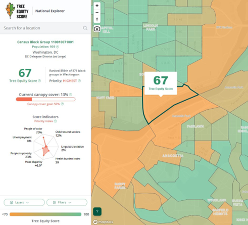 American Forests’ Tree Equity Score uses demographic, socioeconomic and environmental data to prioritize tree planting efforts.