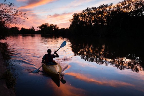 Kayaker at sunset