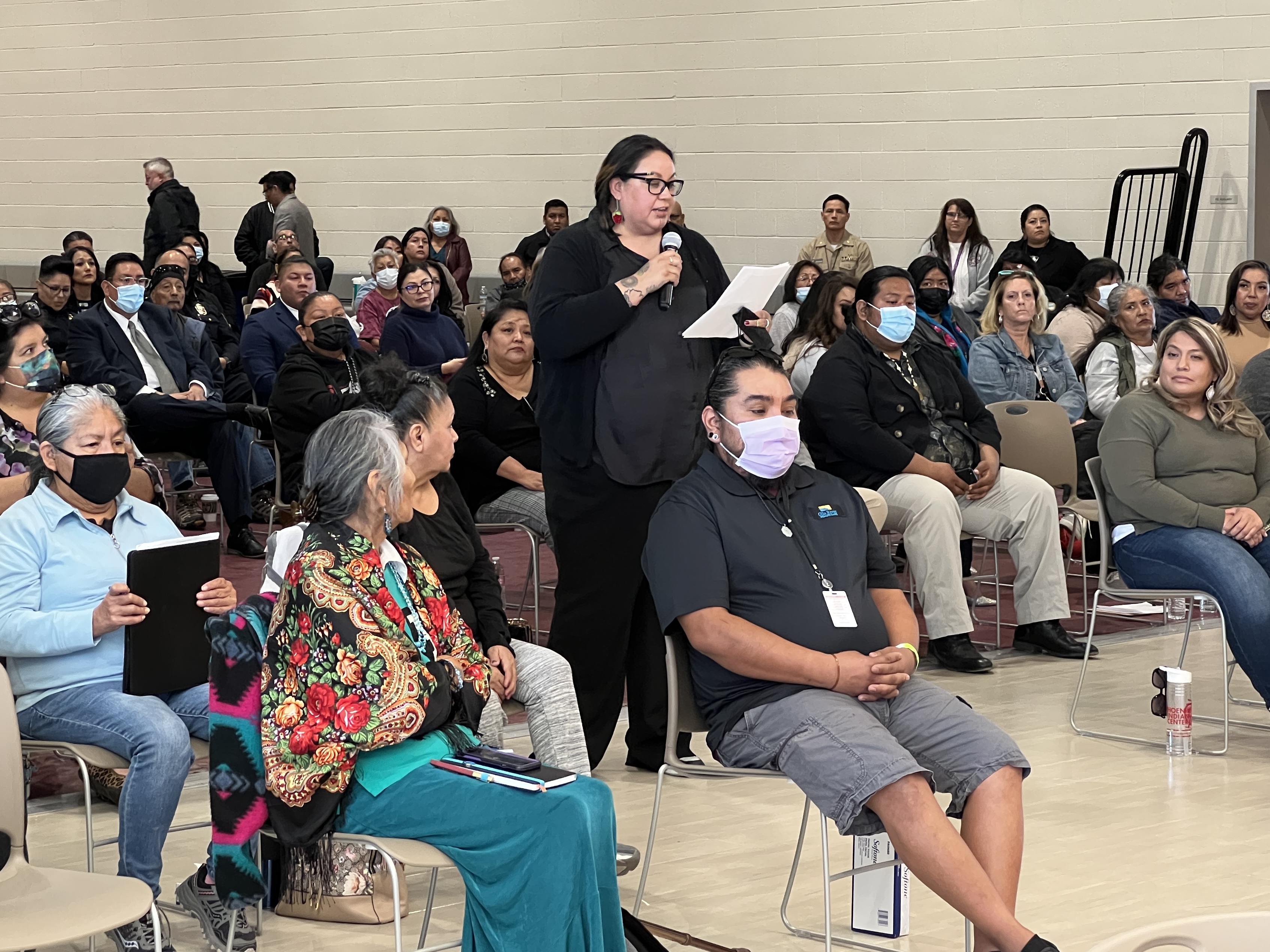 Tribal citizens and boarding school survivors filled the Gila Crossing Community School near Phoenix on Friday, as senior officials from the Department of Interior held the fourth listening session on the yearlong Road to Healing Tour. Photo by Department of the Interior/Flickr