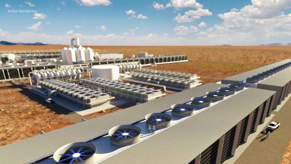 Artist rendering of Carbon Engineering and Occidental Petroleum DAC plant in West Texas, which will be capable of removing 1 million metric tons of CO2 equivalent per year. Photo Credit: Carbon Engineering